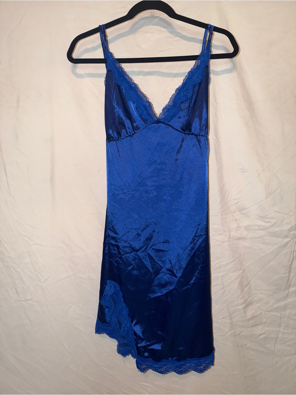 Satin Lace-Trim Slip Dress in Royal Blue